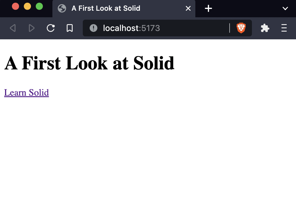 Showing SolidJS running on localhost:5173
